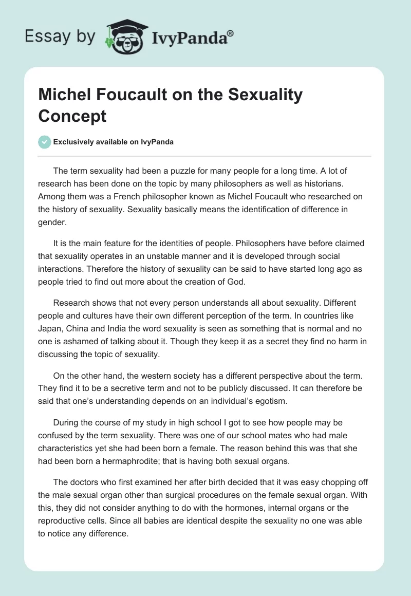 Michel Foucault on the Sexuality Concept. Page 1