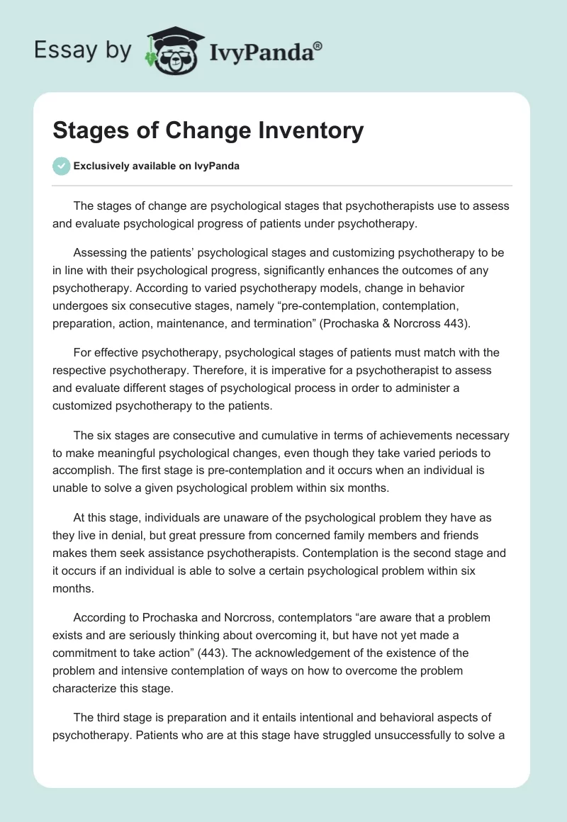 Stages of Change Inventory. Page 1