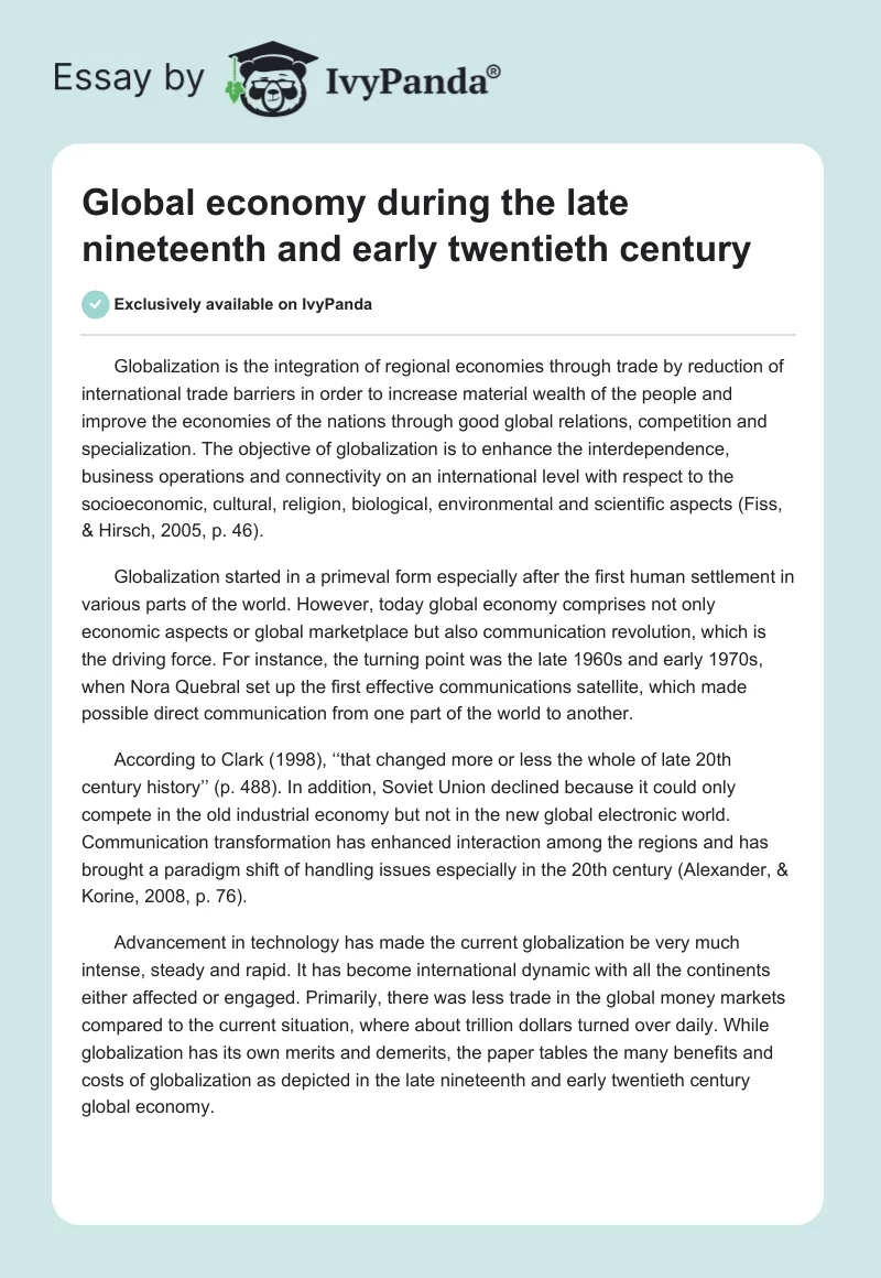 Global economy during the late nineteenth and early twentieth century. Page 1