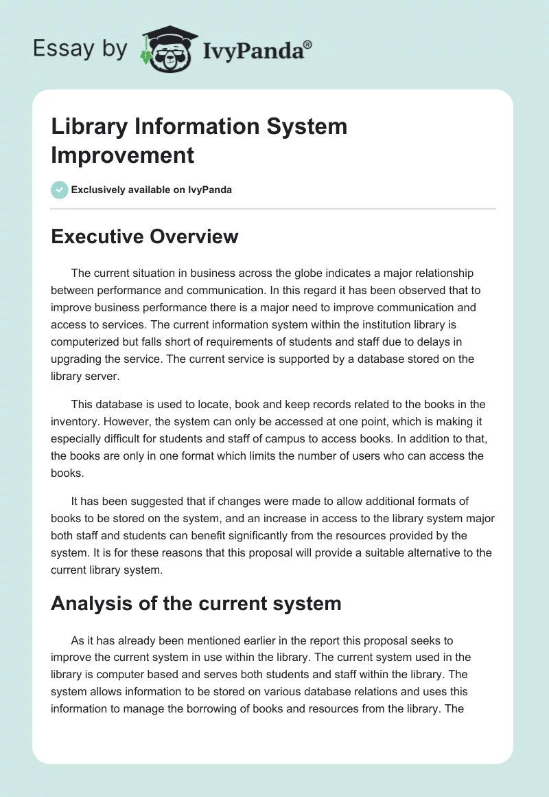 Library Information System Improvement. Page 1
