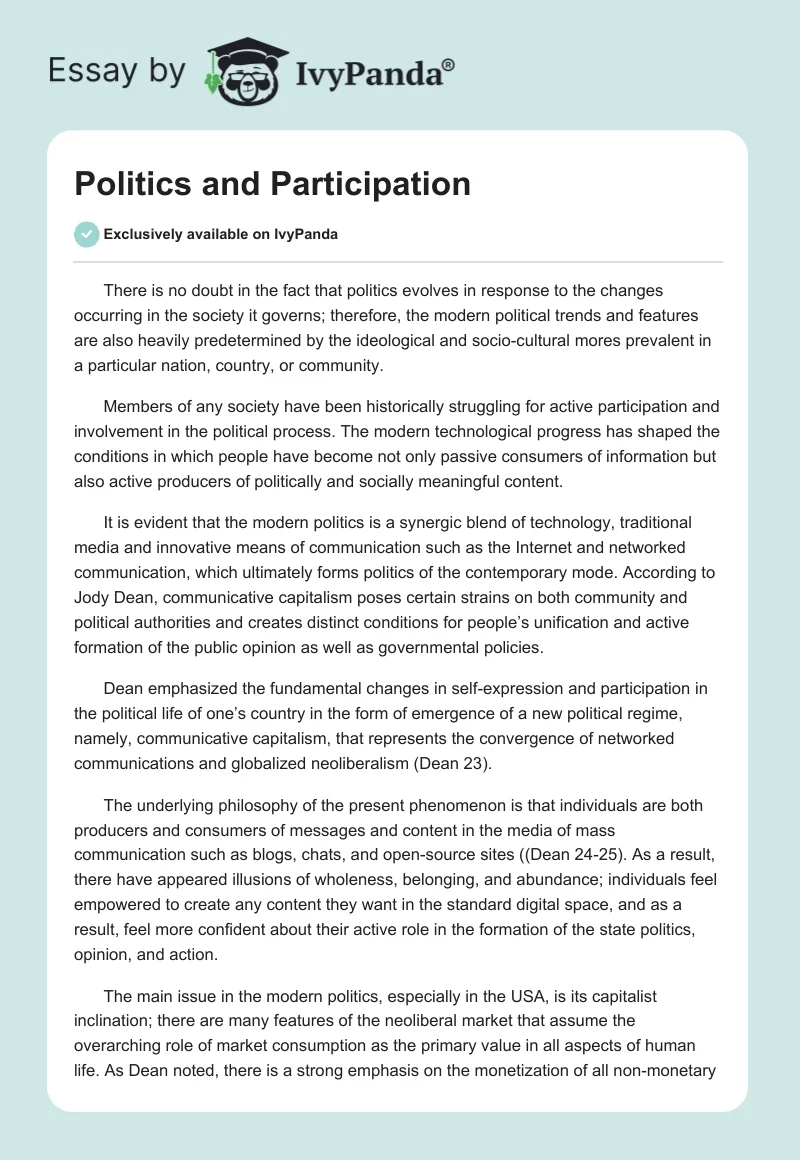 Politics and Participation. Page 1