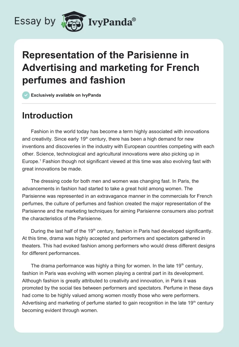 Representation of the Parisienne in Advertising and marketing for French perfumes and fashion. Page 1