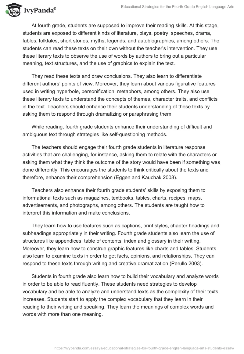 Educational Strategies for the Fourth Grade English Language Arts. Page 2