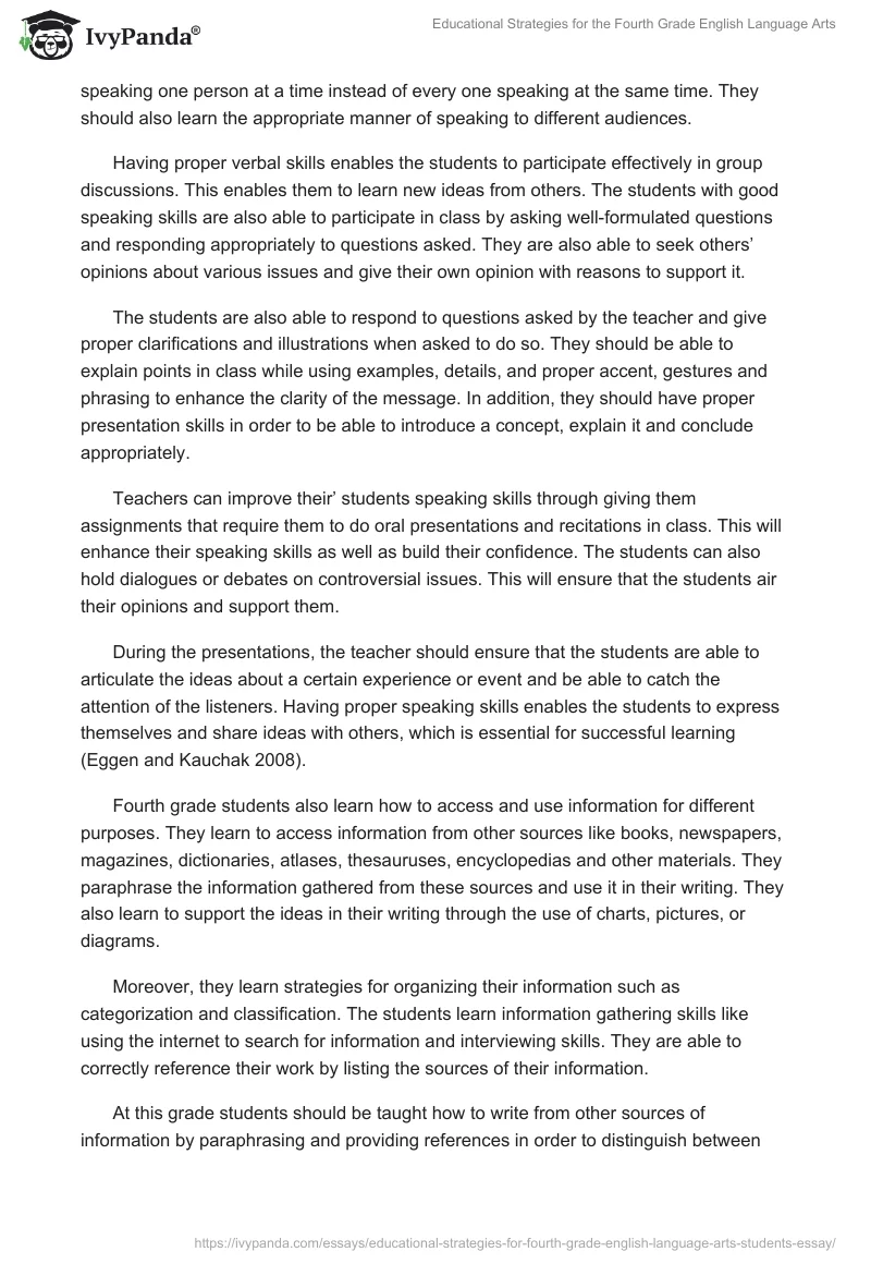 Educational Strategies for the Fourth Grade English Language Arts. Page 5