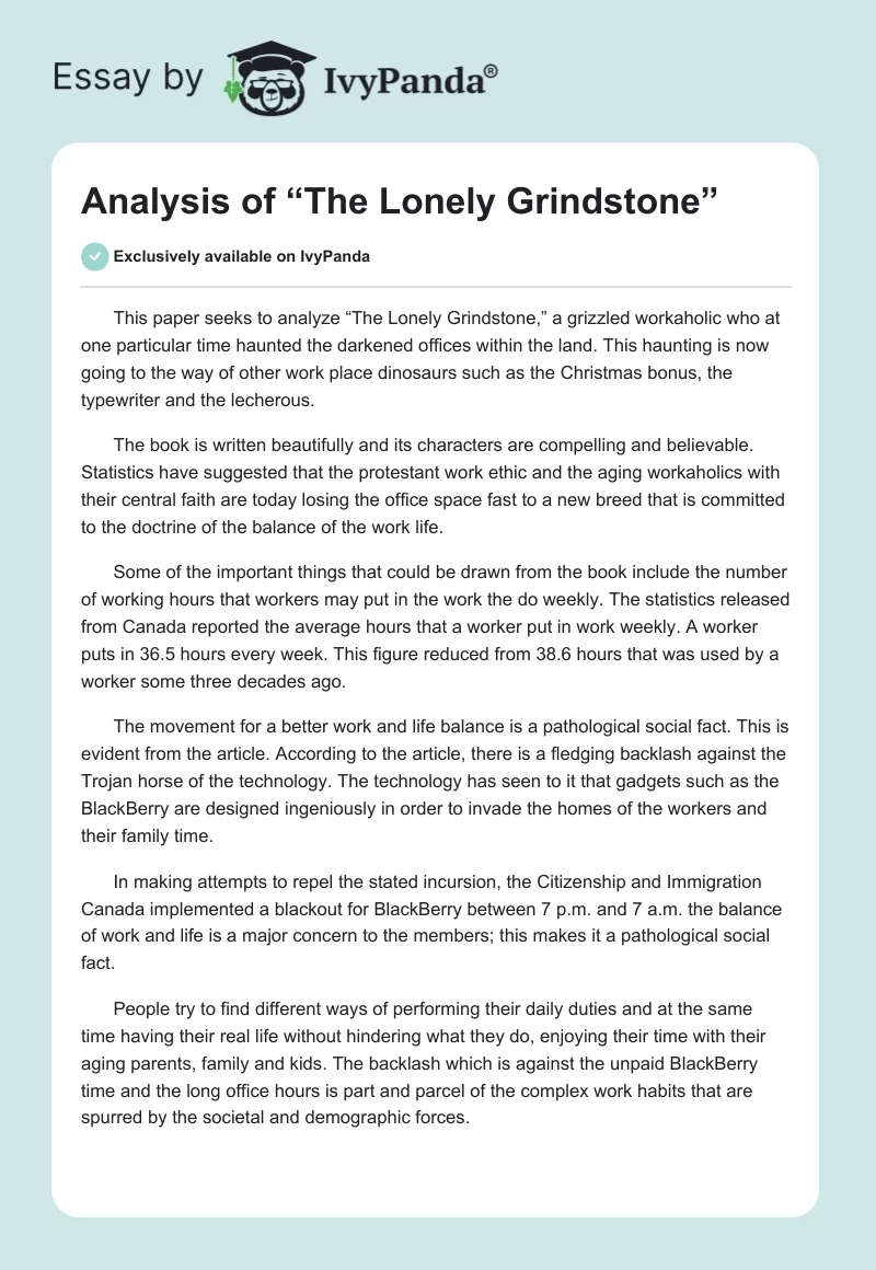 Analysis of “The Lonely Grindstone”. Page 1