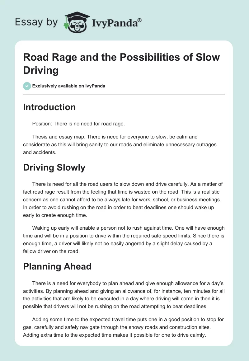 Road Rage and the Possibilities of Slow Driving. Page 1