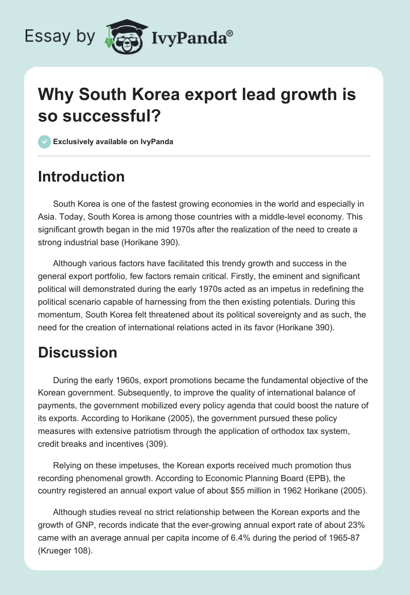 Why South Korea export lead growth is so successful?. Page 1