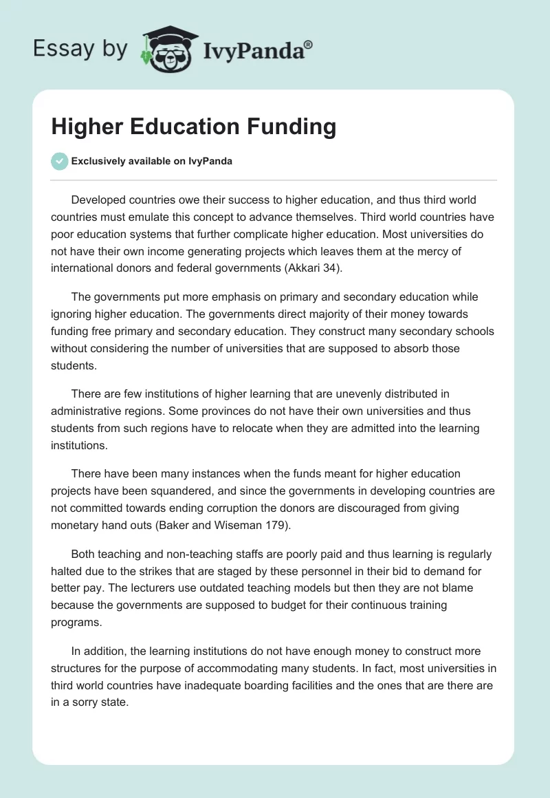 Higher Education Funding. Page 1
