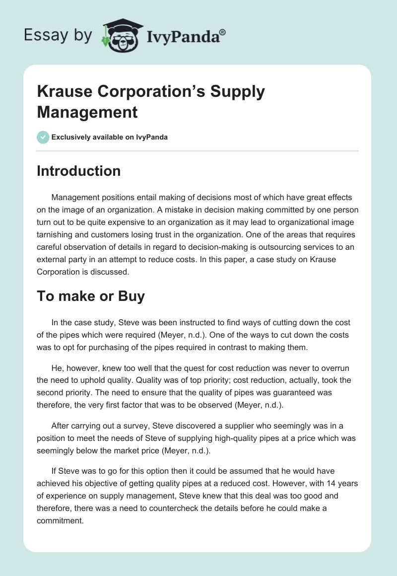 Krause Corporation’s Supply Management. Page 1