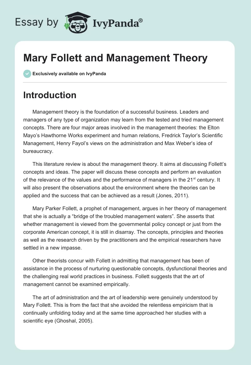 Mary Follett and Management Theory. Page 1