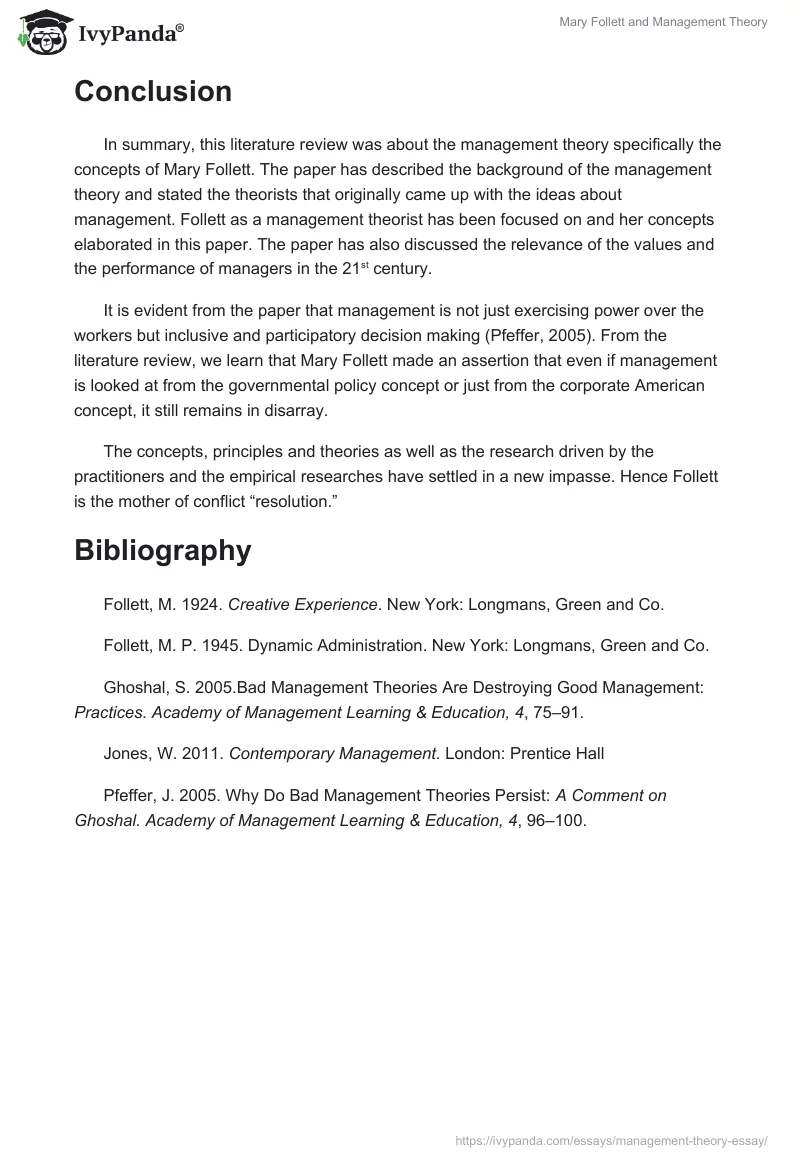 Mary Follett and Management Theory. Page 3