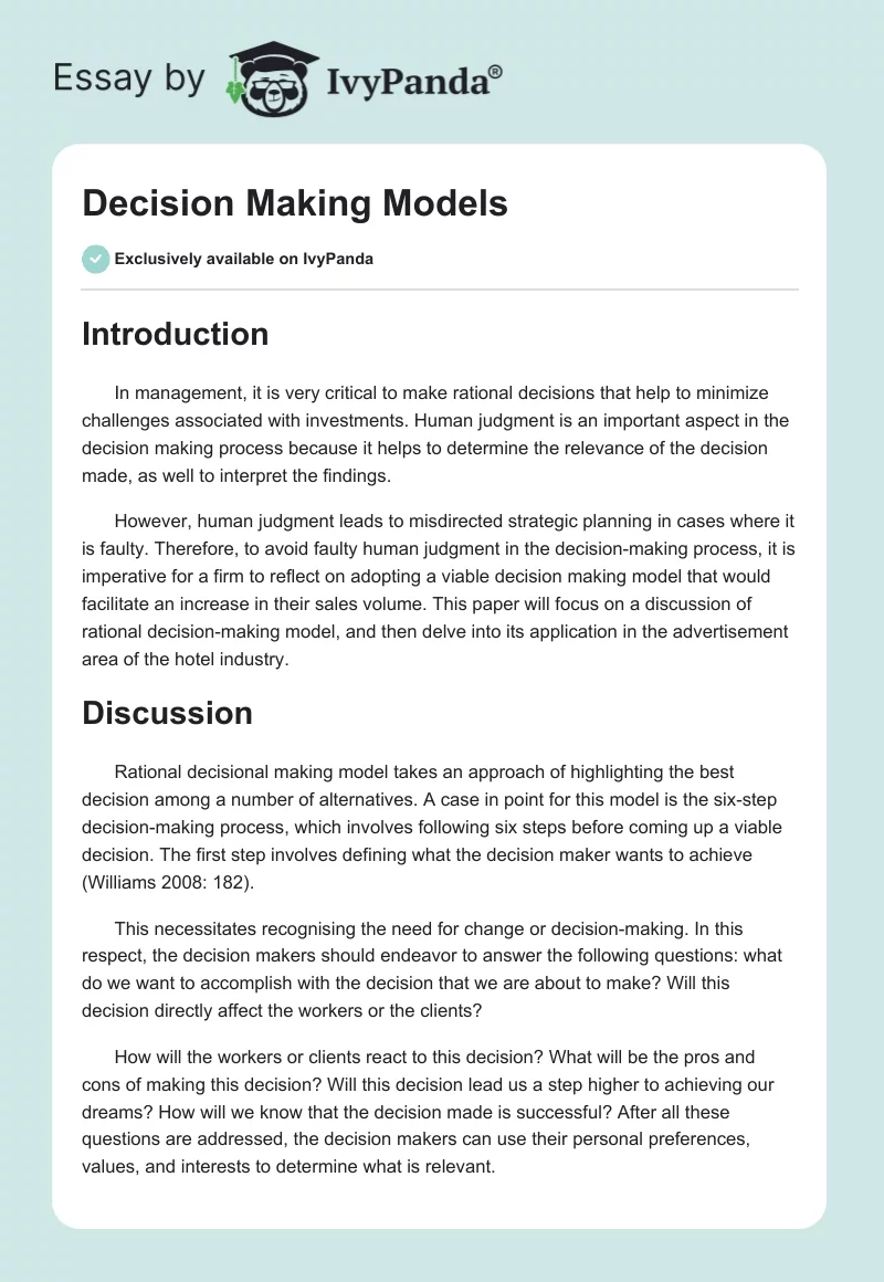 Decision Making Models. Page 1