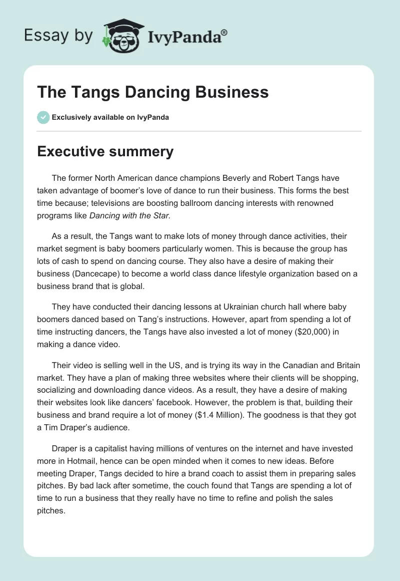 The Tangs Dancing Business. Page 1