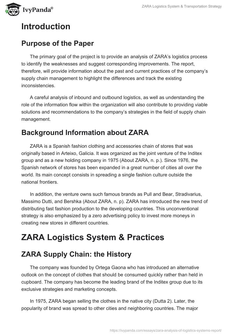 ZARA Logistics System & Transportation Strategy. Page 2