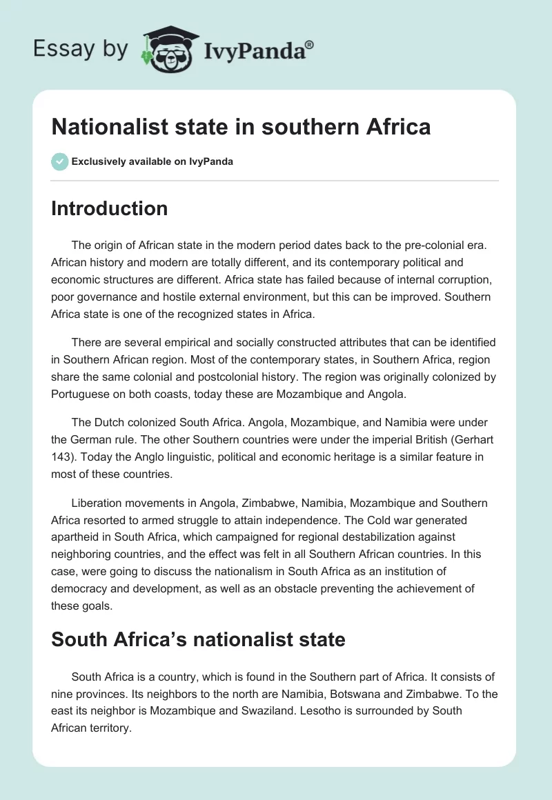 Nationalist State in Southern Africa. Page 1
