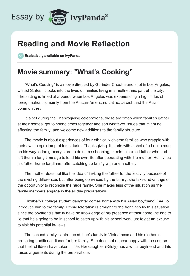 Reading and Movie Reflection. Page 1