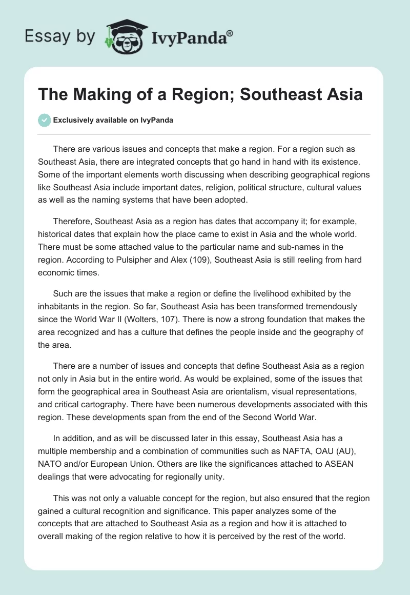 The Making of a Region; Southeast Asia. Page 1