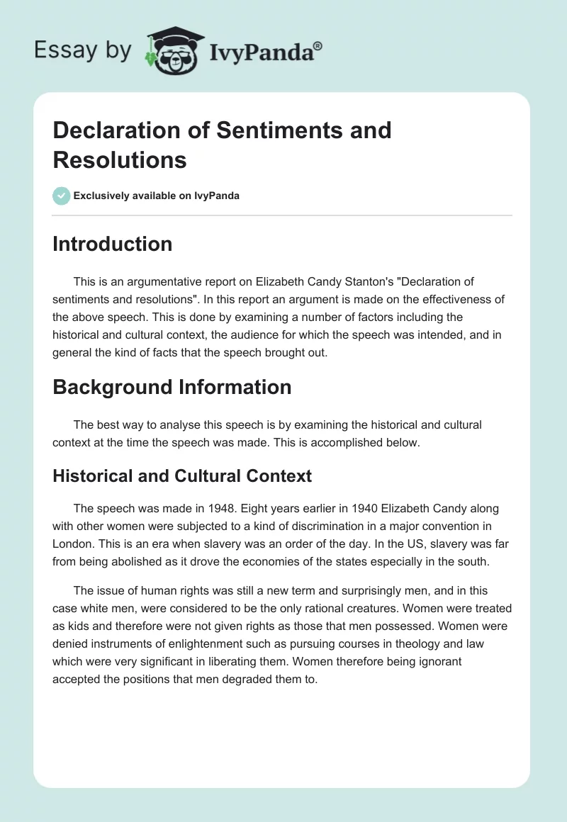 Declaration of Sentiments and Resolutions. Page 1