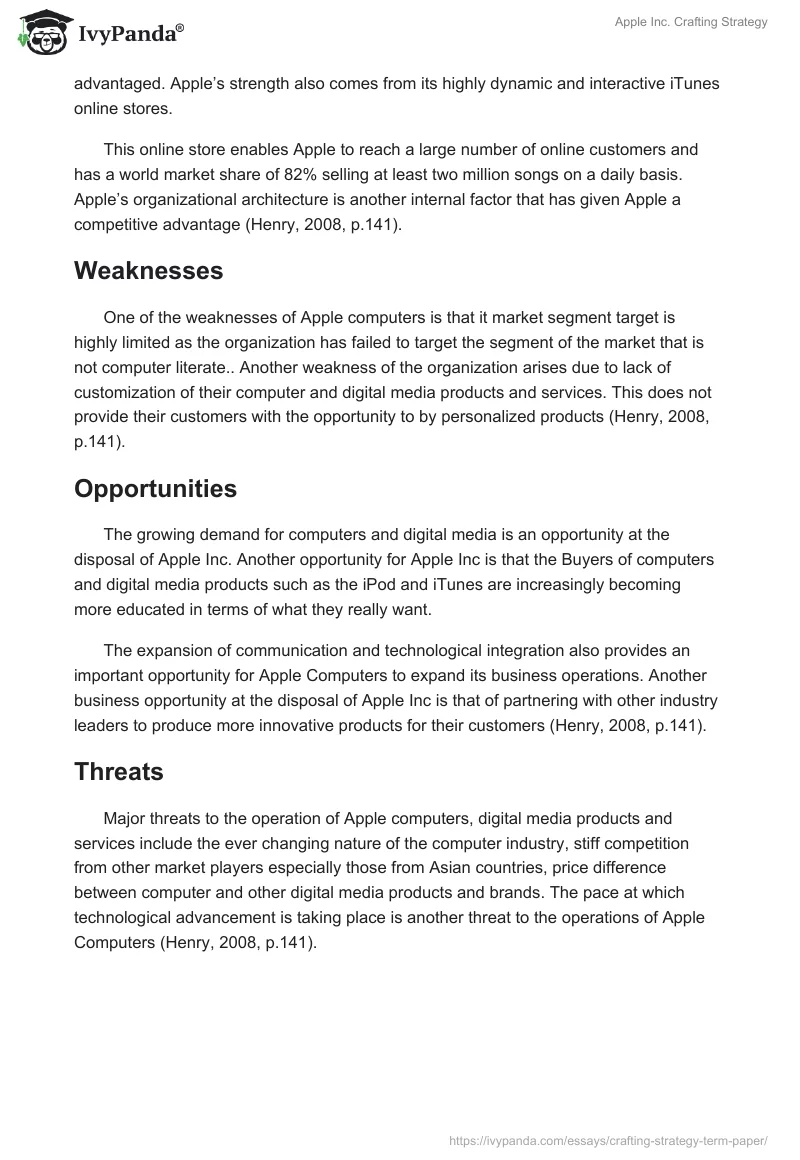 Apple Inc. Crafting Strategy. Page 2