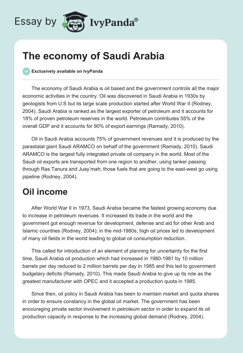 The economy of Saudi Arabia. Page 1