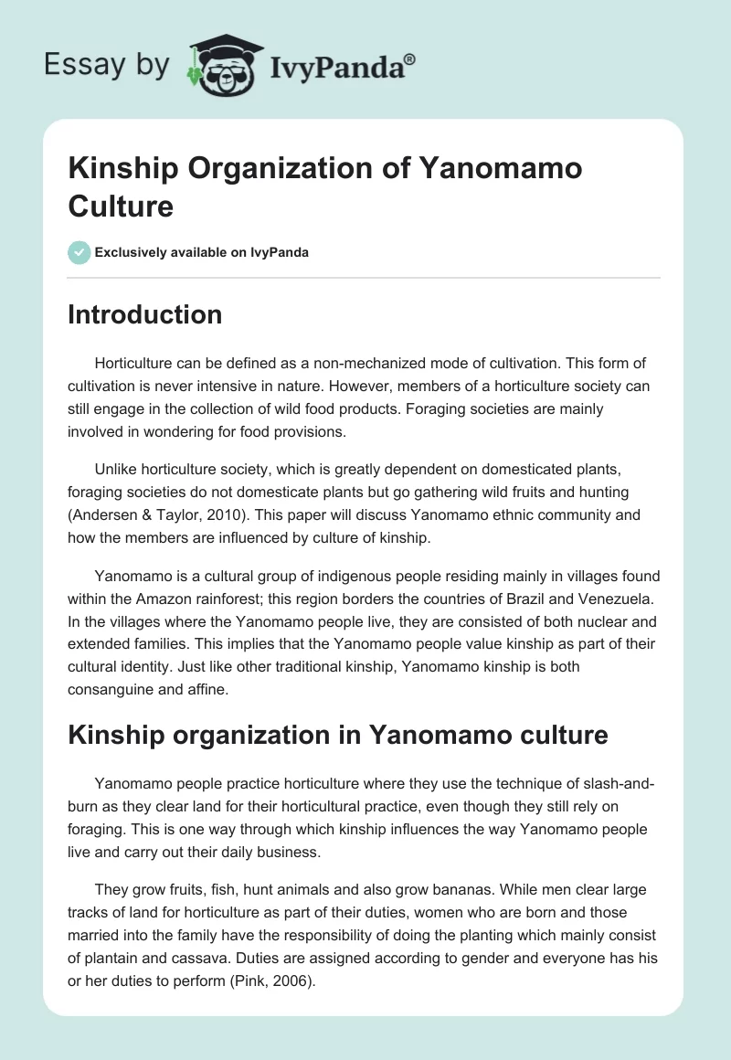Kinship Organization of Yanomamo Culture. Page 1