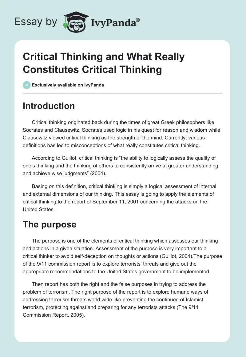 Critical Thinking and What Really Constitutes Critical Thinking. Page 1