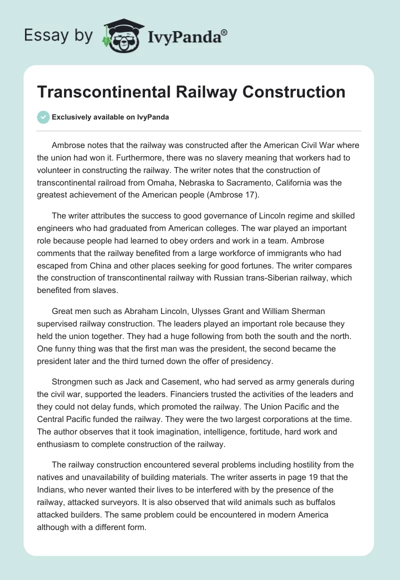 Transcontinental Railway Construction. Page 1
