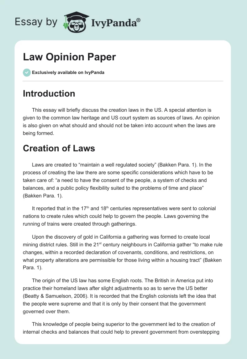 Law Opinion Paper. Page 1