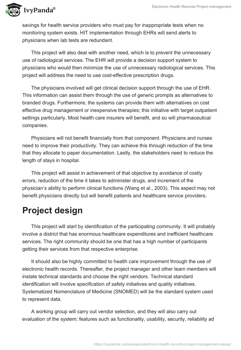Electronic Health Records Project management. Page 2