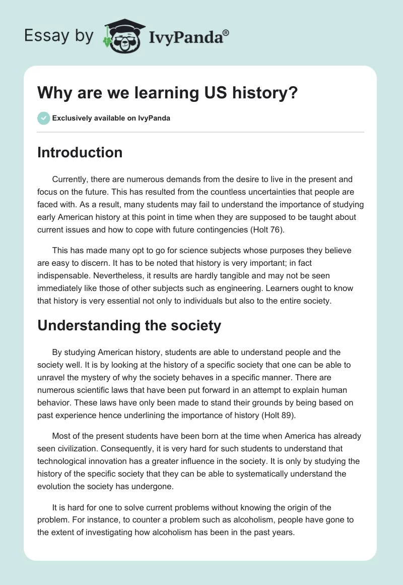 Why are we learning US history?. Page 1