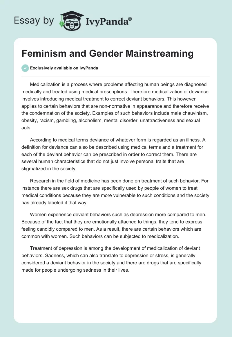 Feminism and Gender Mainstreaming. Page 1