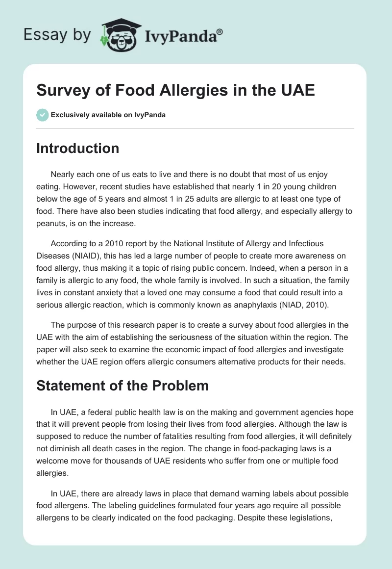 Survey of Food Allergies in the UAE. Page 1