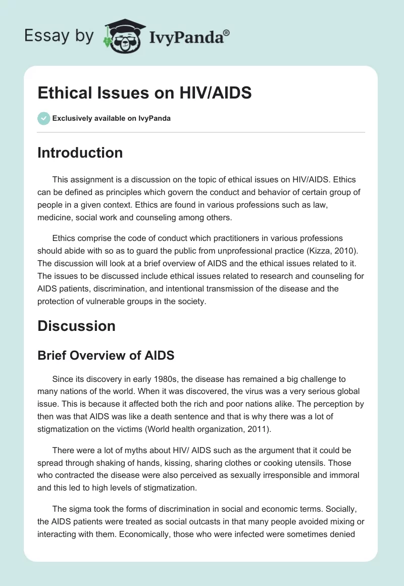 Ethical Issues on HIV/AIDS. Page 1