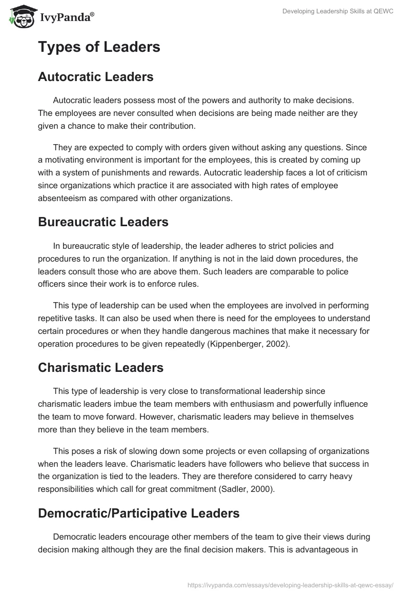 Developing Leadership Skills at QEWC. Page 2