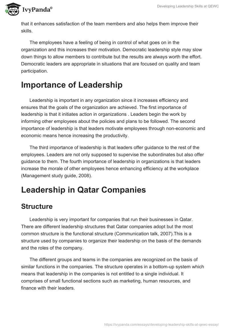 Developing Leadership Skills at QEWC. Page 3