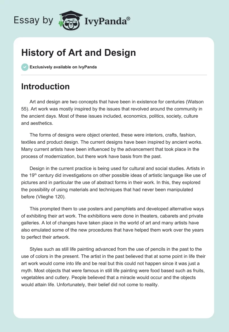 History of Art and Design. Page 1