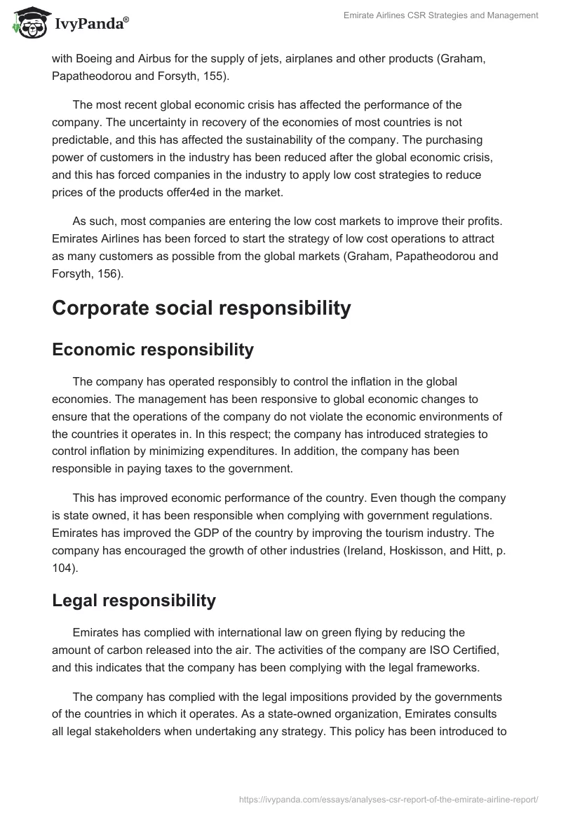Emirate Airlines CSR Strategies and Management. Page 2