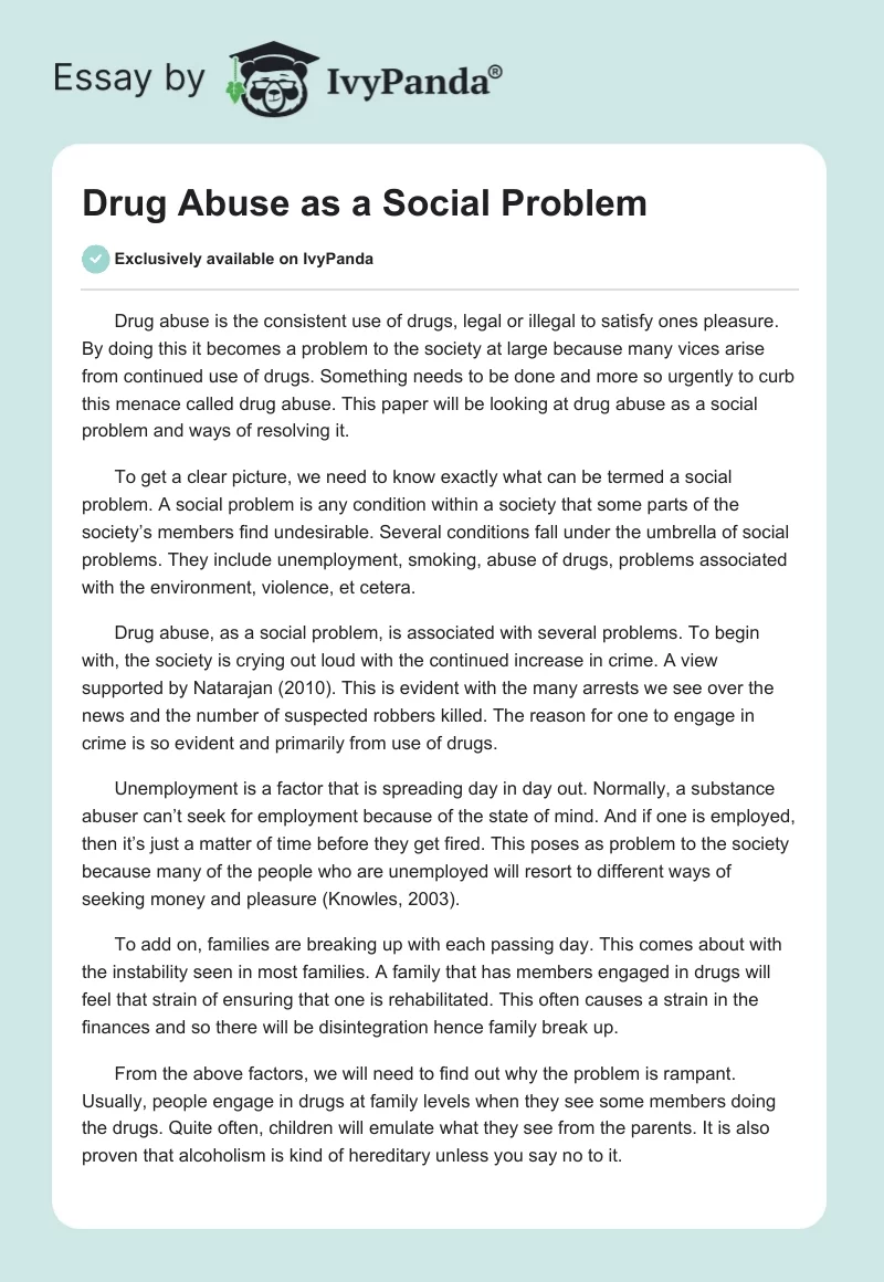 Drug Abuse as a Social Problem. Page 1