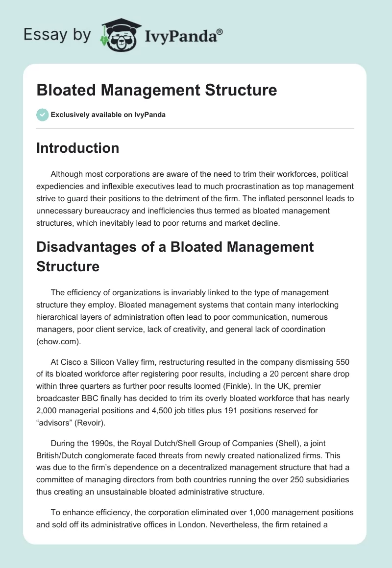 Bloated Management Structure. Page 1