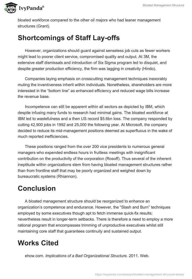 Bloated Management Structure. Page 2