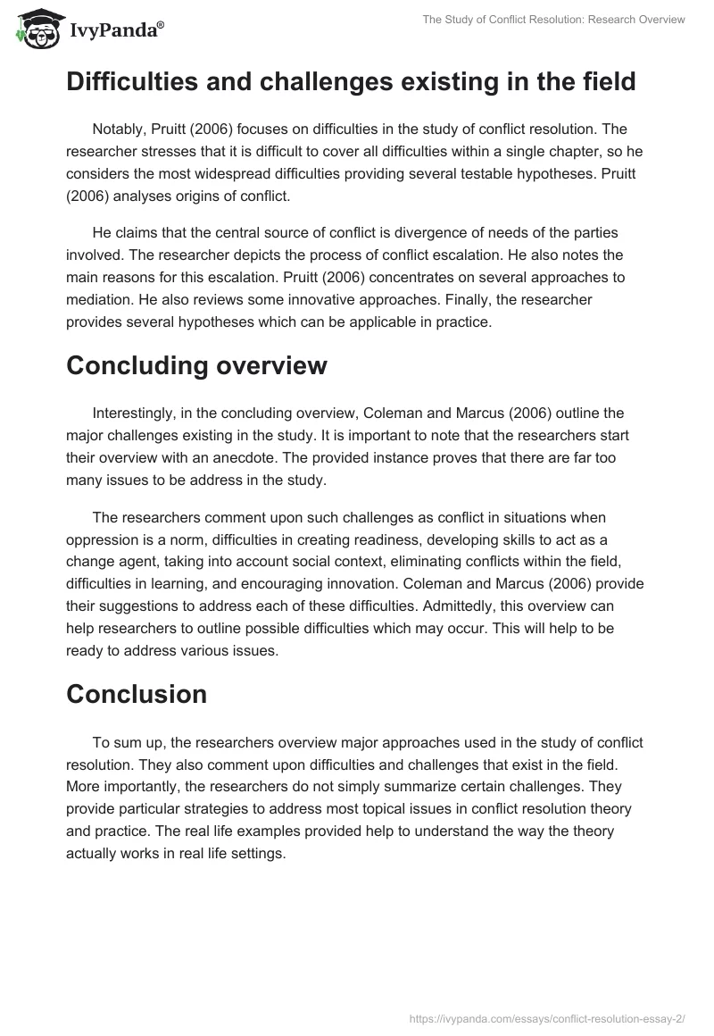 The Study of Conflict Resolution: Research Overview. Page 2