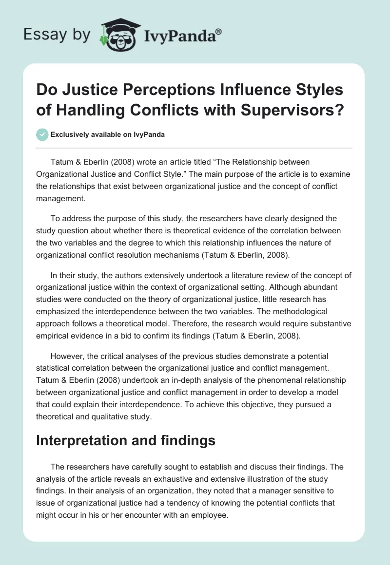 Do Justice Perceptions Influence Styles of Handling Conflicts With Supervisors?. Page 1
