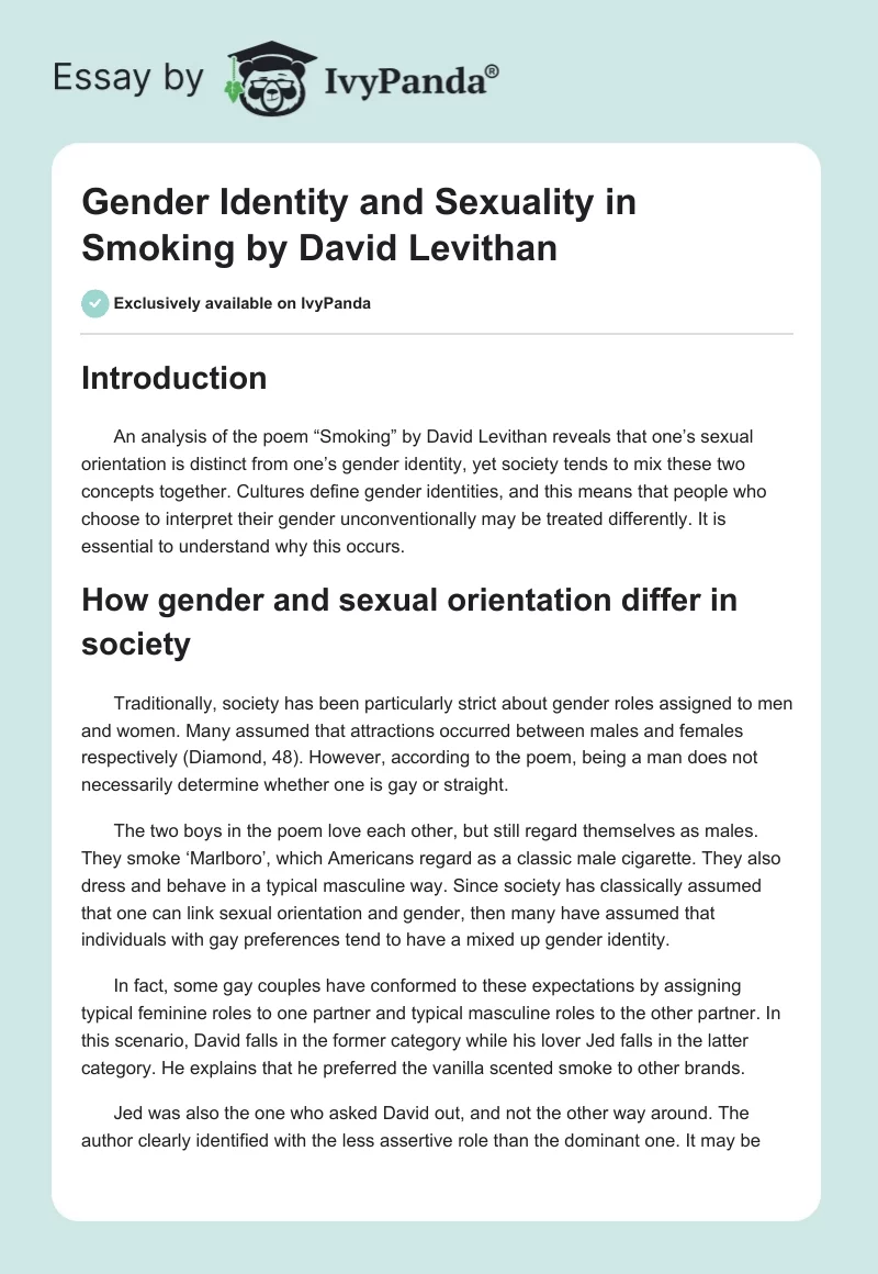 Gender Identity and Sexuality in "Smoking" by David Levithan. Page 1