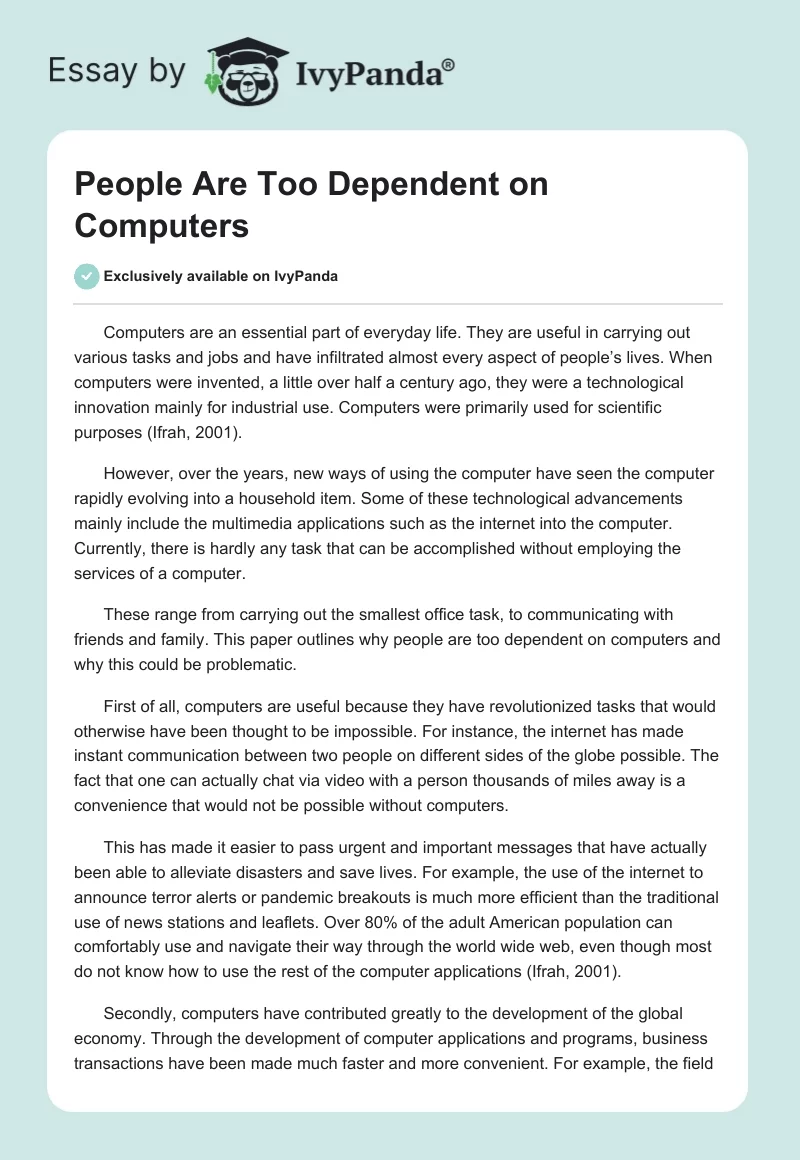 People Are Too Dependent on Computers. Page 1