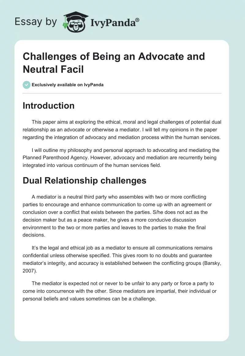 Challenges of Being an Advocate and Neutral Facil. Page 1