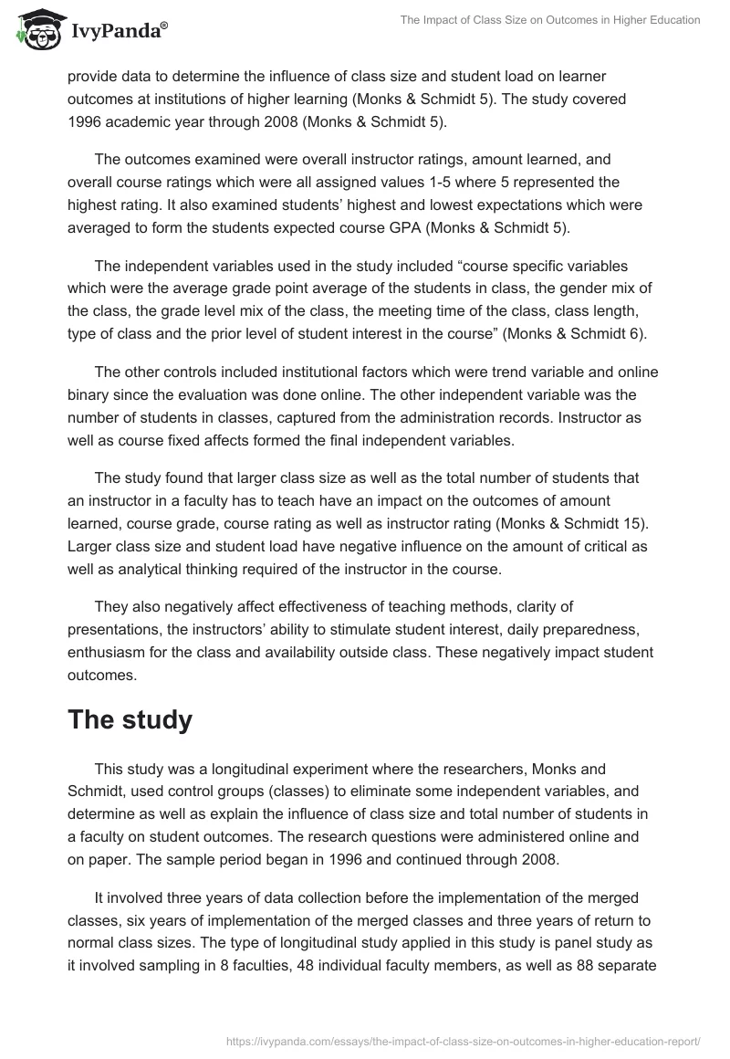 The Impact of Class Size on Outcomes in Higher Education. Page 2
