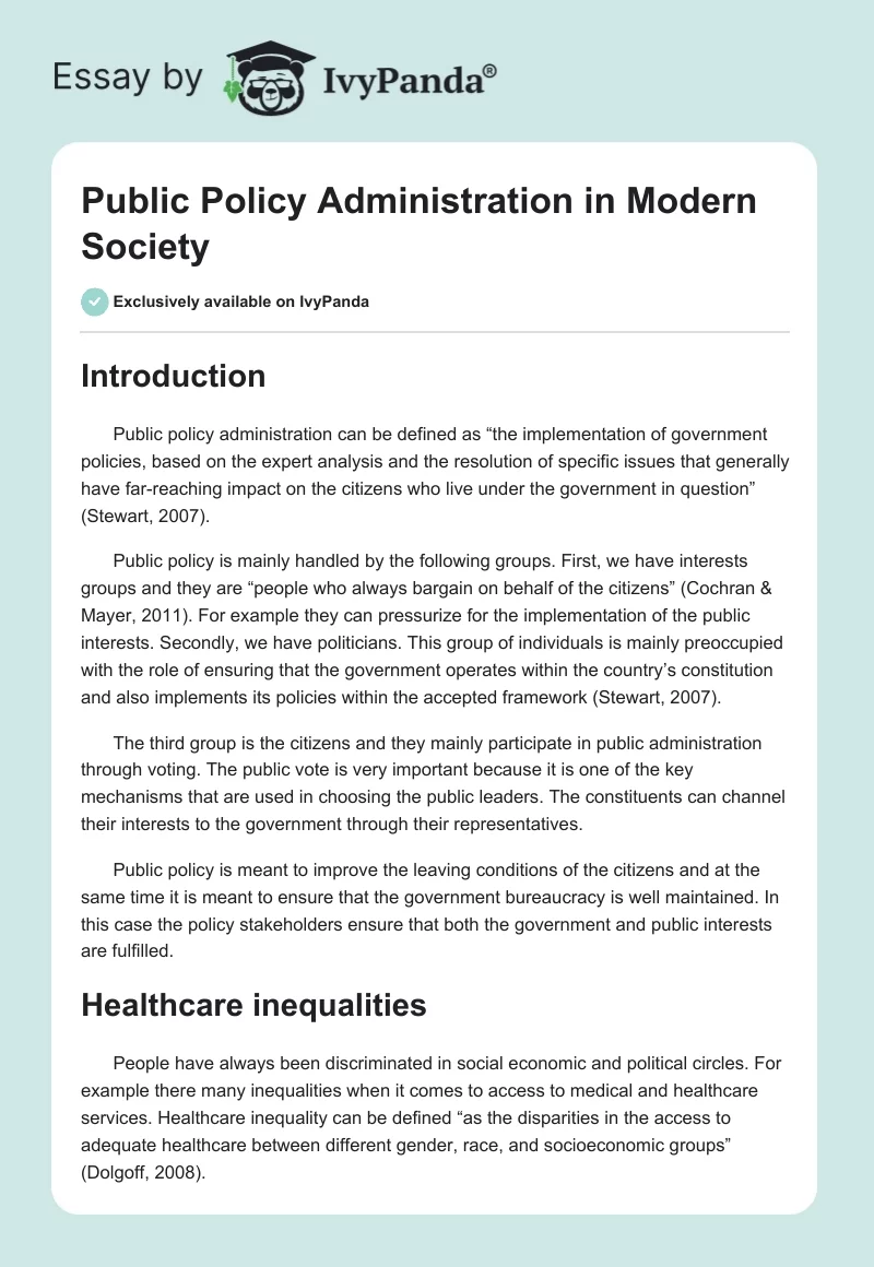 Public Policy Administration in Modern Society. Page 1