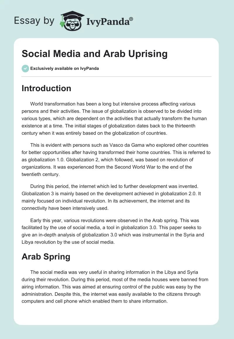 Social Media and Arab Uprising. Page 1