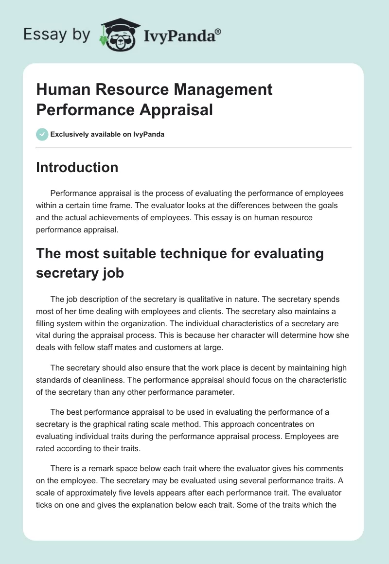Human Resource Management Performance Appraisal. Page 1