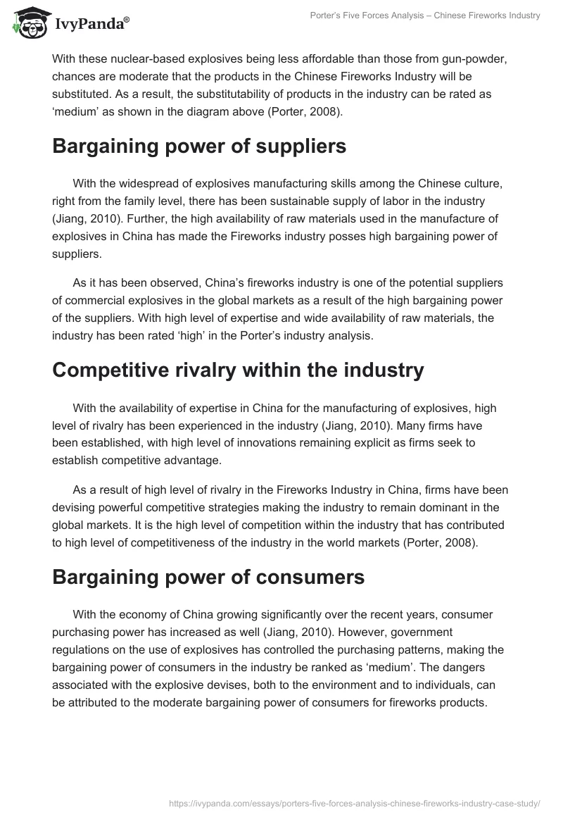 Porter’s Five Forces Analysis – Chinese Fireworks Industry. Page 2